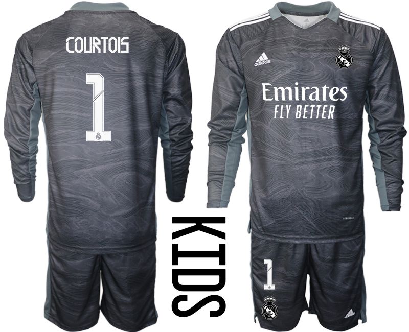 Youth 2021-2022 Club Real Madrid black goalkeeper long sleeve #1 Soccer Jersey
